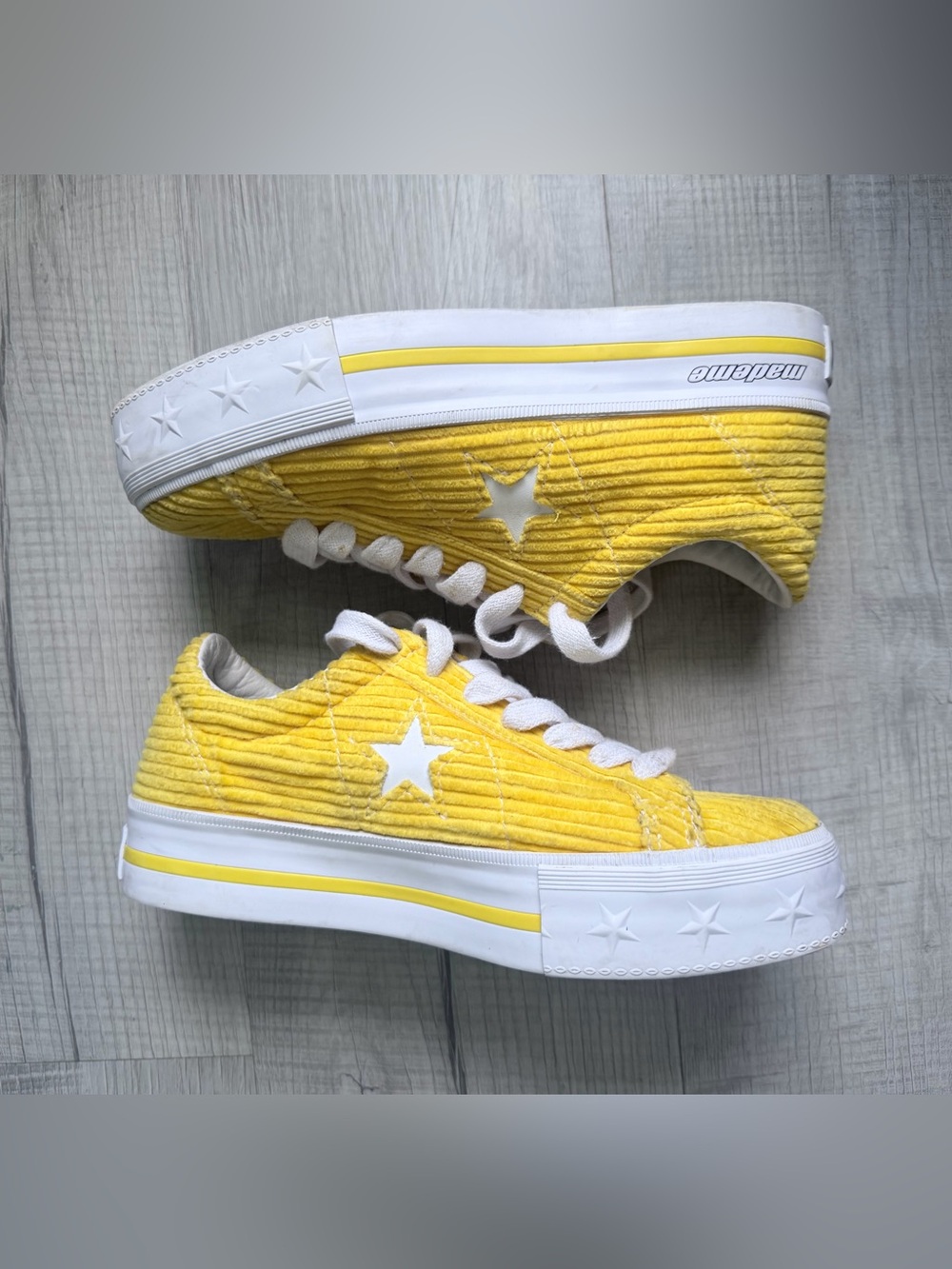 Converse x MadeMe One Star Yellow Corduroy Platform Sneakers 7